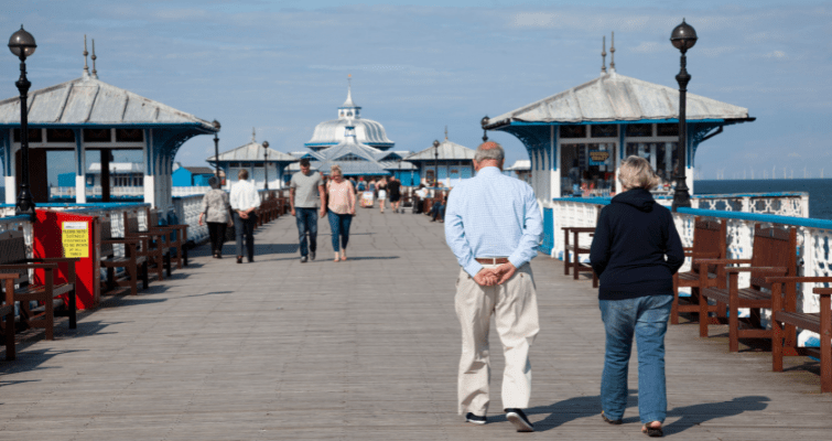 People walking along Llandudno pier