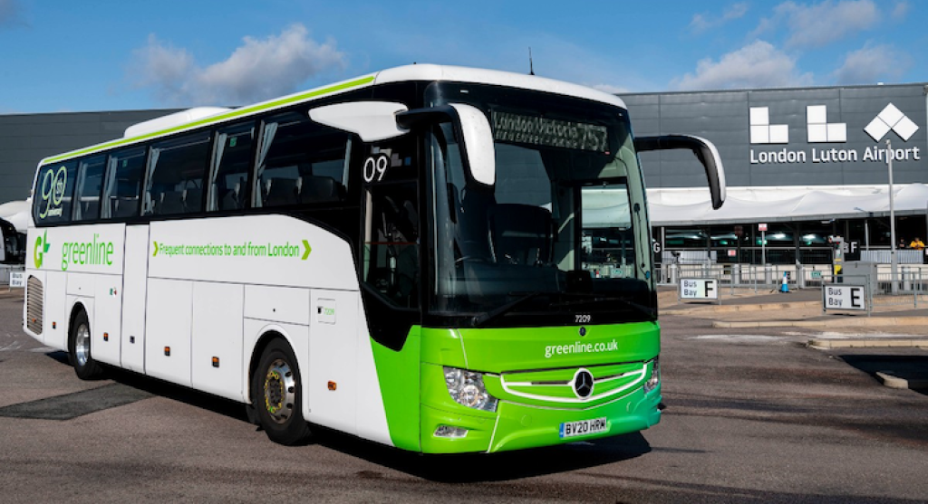 Greenline Bus in front of Luton Airport