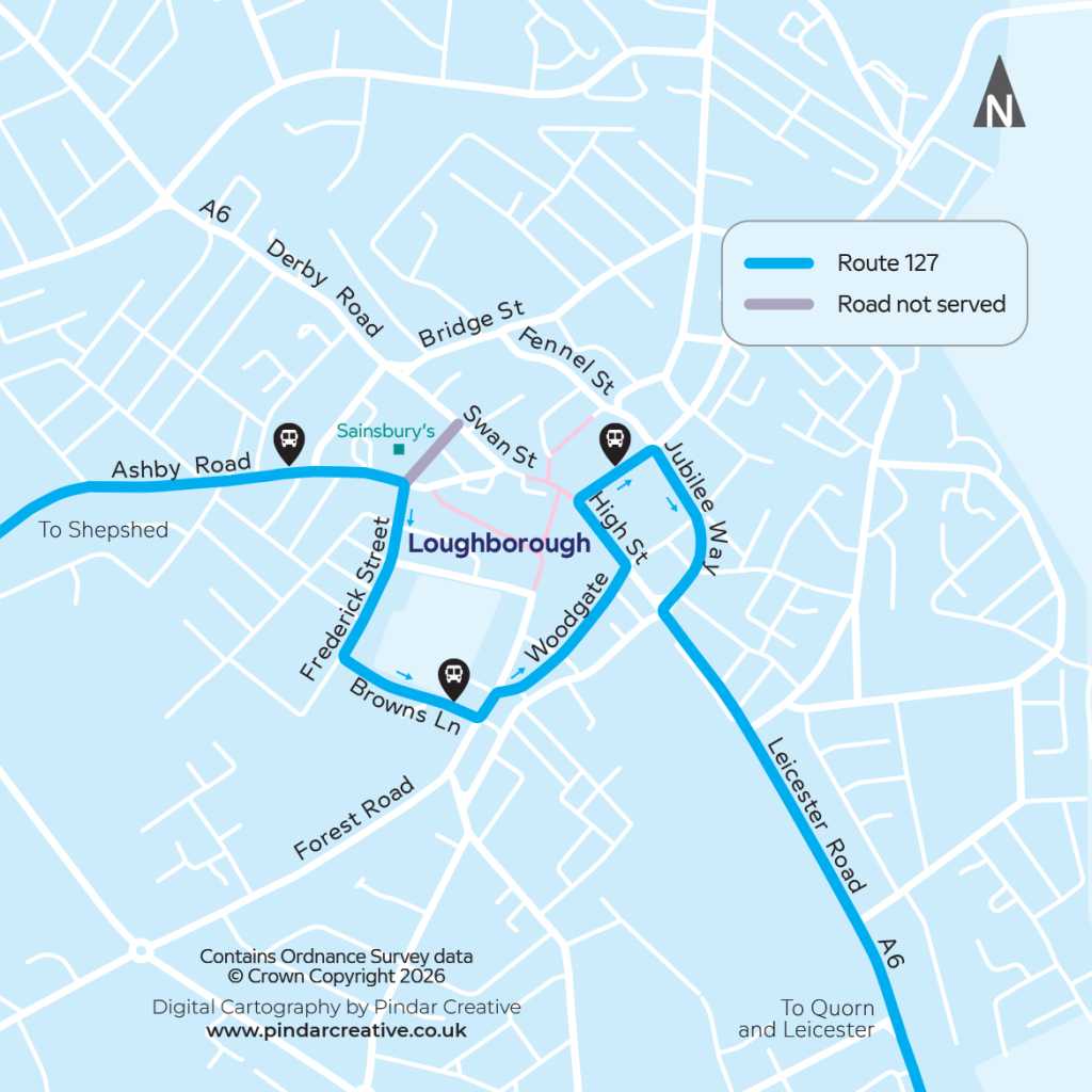 Service 127 centre changes map